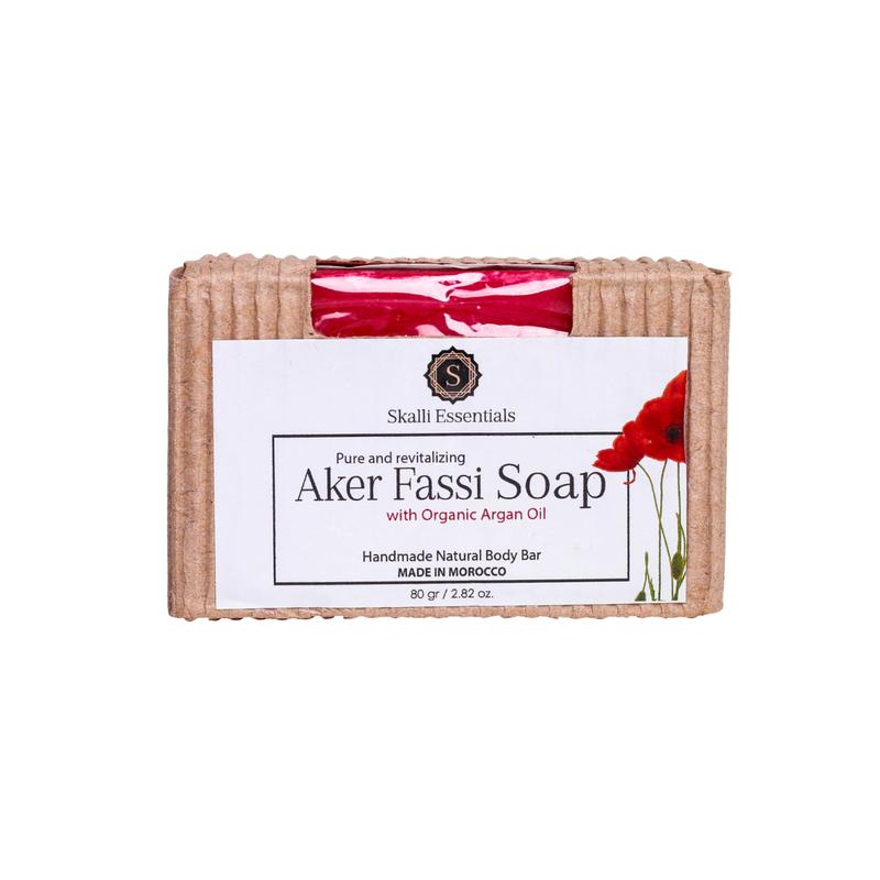 Pure Moroccan Argan Oil Handcrafted Soap with Aker Fessi Plant Powder | Vegan Face Soap Bar with Poppy Extract and Pomegranate Bark