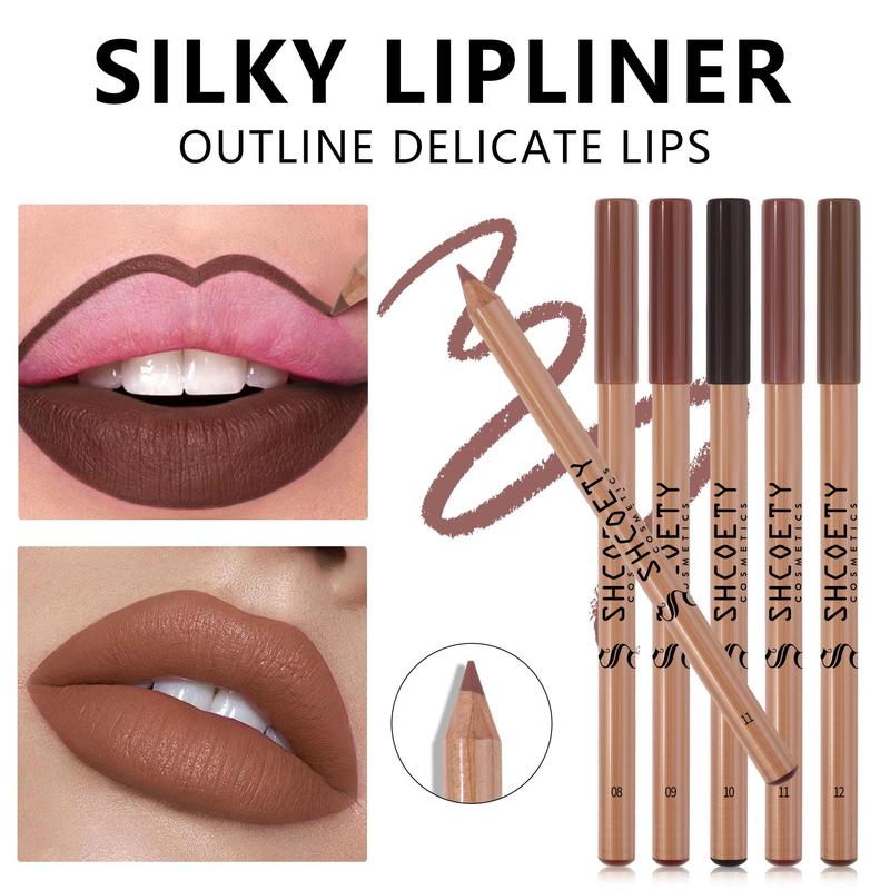 Wooden Lip Liner Set, 12pcs set Long Lasting Lip Liner Pencil, Natural Lip Liner Kit, Easy Coloring Lip Liner Pen, Suitable for All Occasions Lip Makeup