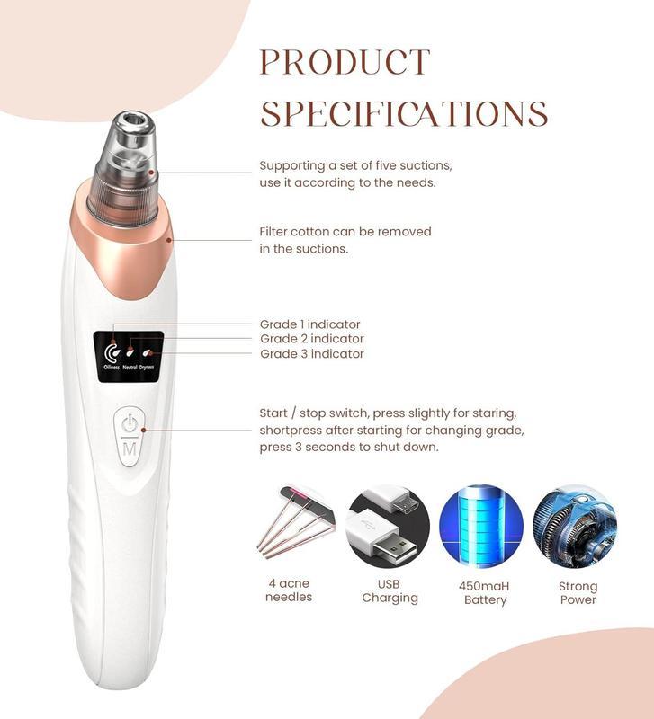 Blackhead Remover Vacuum-Black Head Remover for Face,Blackhead Extractor Tool with 3 Adjustable Suction Levels,5 Probes Pore Facial  christmas gift