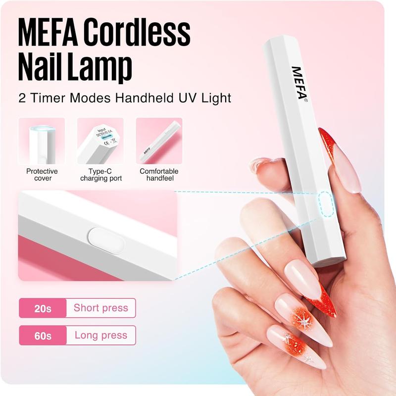 MEFA Handheld UV Light for Gel Nails, UV Nail Lamp Portable Cordless Rechargeable USB Nail Light for Gel Nail Polish Fast Curing Manicure Nail Care