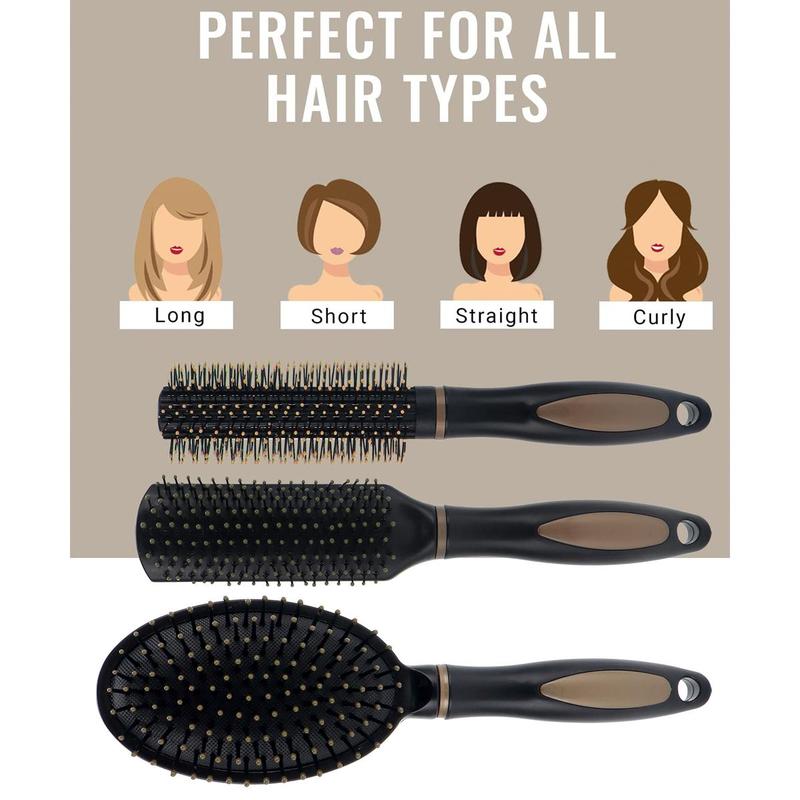 Heatless Hair Brush (3pcs), Scalp Massage Comb, Wet & Dry Hair Detailing & Styling Tool for Men & Women