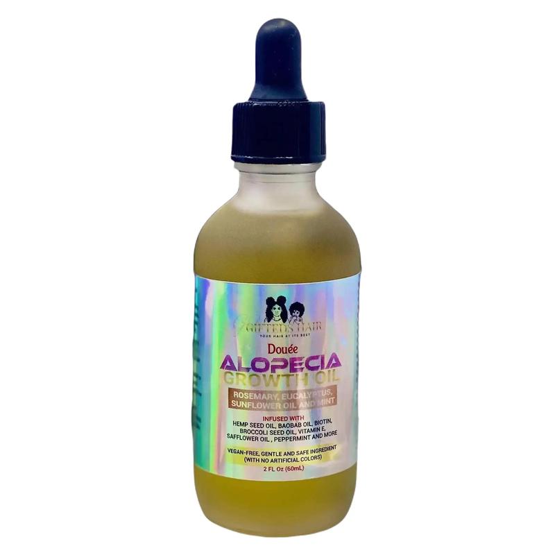 ALOPE Hair Growth Oil: Biotin, Vitamin E, Sunflower, Safflower, Hemp Seed, Jamaican Black Castor, Mint, Eucalyptus, Rosemary. Vegan-friendly