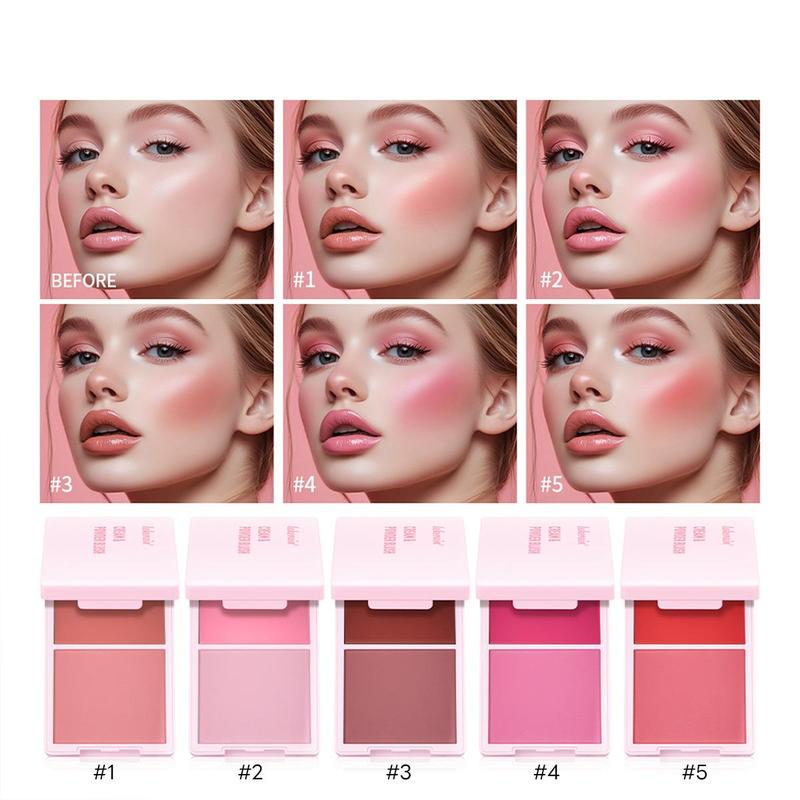 2 in 1 Blush Palette, 1 Count Long Lasting Matte Blush, Natural Look Lightweight Easy Coloring Blush Powder, Soft Color Shadow, Suitable for All Skins