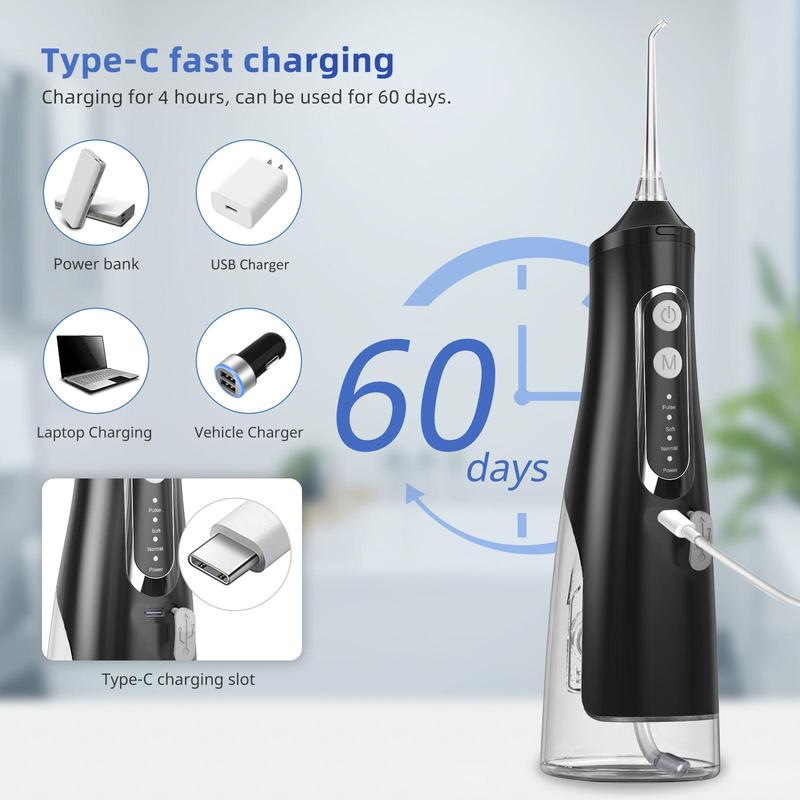 Travel Essential Water Flosser, Cordless Water Flosser, Waterproof Portable Flosser with 4 Modes 4 Tips, Dental Care, Waterproof Oral Cleaner, Rechargeable Powerful Dental Oral Cleaner, Limited Time Offer Perfect Winter Gift, Christmas, Fall