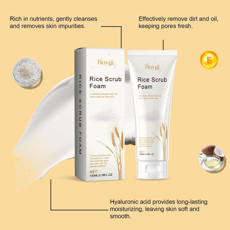 Rice Extract Facial Skincare Kit, 1 Set Rice Scrub Foam & Rice Moisturizing Mask, Facial Skin Care Kit for Women & Men