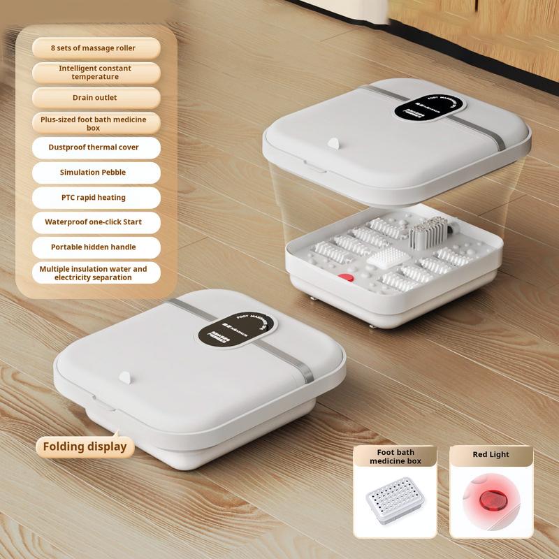 Collapsible Foot Spa with Heat Bubble Red Light Timer Function Temperature Control Compact Size Stress Relief Foot Bath Massager