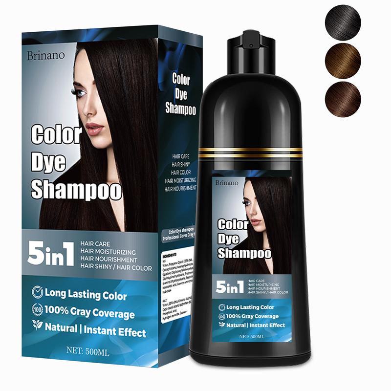 Black hair dye shampoo covers 100% gray hair, suitable for both men and women. Hair dye shampoo 5-in-1, long-lasting and professional without irritating odor, easy to operate, hair care, nourishment, moisturizing, hair gloss 500ml Haircare Color Gift