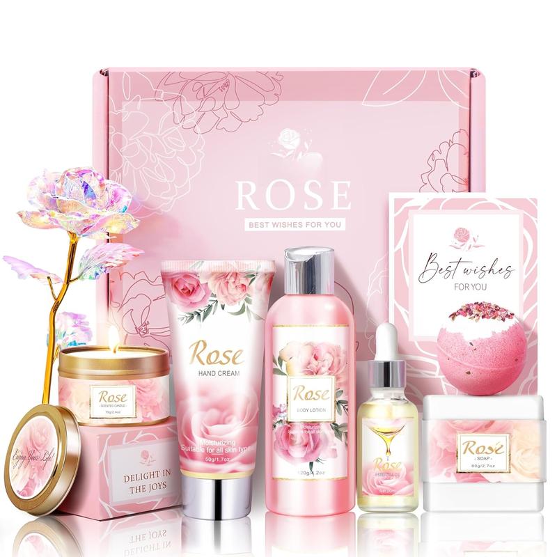 Gifts for Women, Happy Birthday Gifts for Women, Bath and Body Gifts for Women with Unique Rose Self Care Gifts, Home Spa Gift Basket Ideas for Mom, Girlfriend, Sister, Female Friends, Coworker