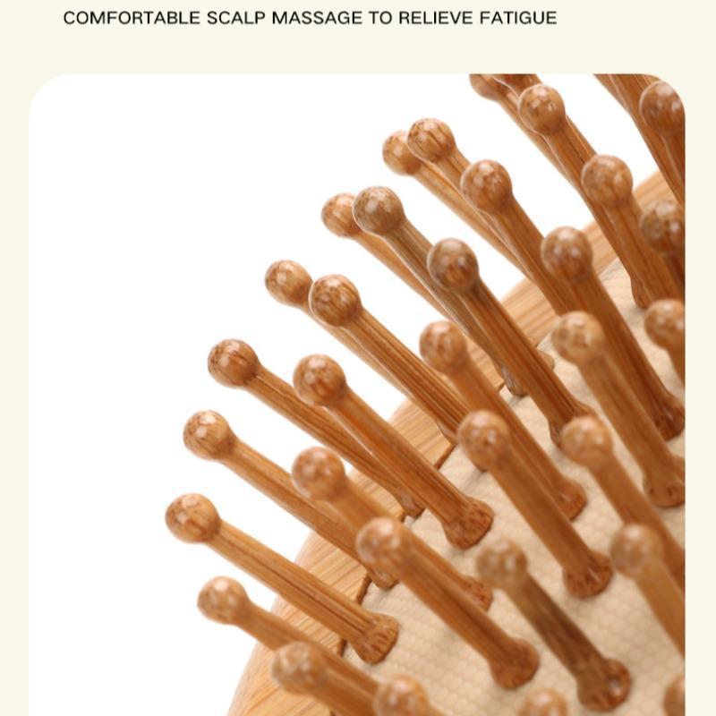 Natural Bamboo Head Massage Comb, 6 Counts set Styling Comb, Including Pointed Tail Comb & Wide Tooth Comb & Massage Air Cushion Comb & Double-edged Comb, Hair Styling Tools, Christmas Gift