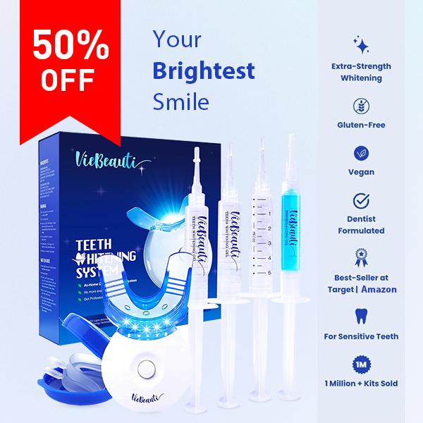 VieBeauti Teeth Whitening Kit: 5X LED Light with 35% Carbamide Peroxide, Mouth Trays, Remineralizing Gel, Timer & Tray Case for a Gleaming White Smile for Christmas gift Oral