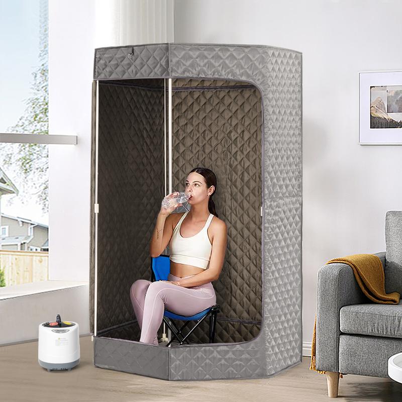 Full Size Portable Sauna Tent, Sauna Box, Personal Indoor Steam Sauna Room with 4L 1600W Steam Generator, Folding Chair, Remote Control Timer for Spa Relaxation, Gray