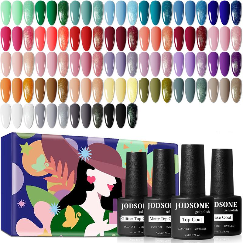 JODSONE 35 PCS Gel Nail Polish Set with 32 Colors Gel polish Kit Base Coat No Wipe Matte Glossy Top Coat Nail Polish Set Green Blue Red Pink Collection Gifts for Women Mother's day gifts