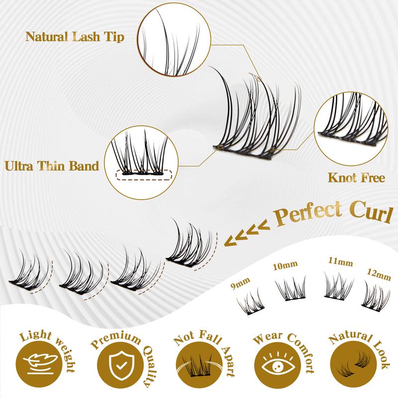 FEEGO Natural Lash Extensions Kit Lash Clusters Kit 9-12mm C Curl Individual Lashes Clusters Waterproof Wispy Eyelashes Extensions Kit Cosmetic Makeup