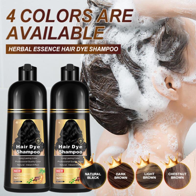 Hair Dye Shampoo 3 in 1 Instant Hair Color + 100% Grey Coverage - Herbal Ingredients, Gentle and Nourishing Formula, Long-lasting Shine, Easy to Use, Perfect for All Hair Types Haircare