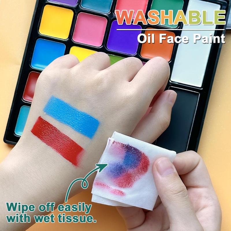 22 Color Face Body Painting Oil Palette with Brushes & Stickers, Non-toxic and Safe Oil Paint, Tattoo Painting Art