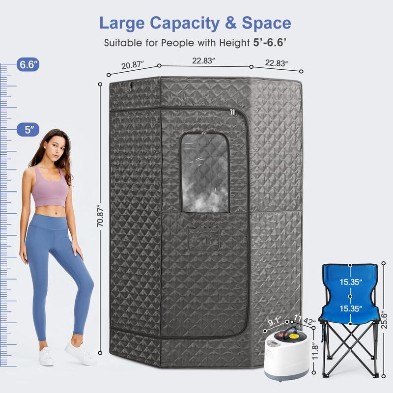 Full Size Portable Sauna Tent, Sauna Box, Personal Indoor Steam Sauna Room with 4L 1600W Steam Generator, Folding Chair, Remote Control Timer for Spa Relaxation, Gray