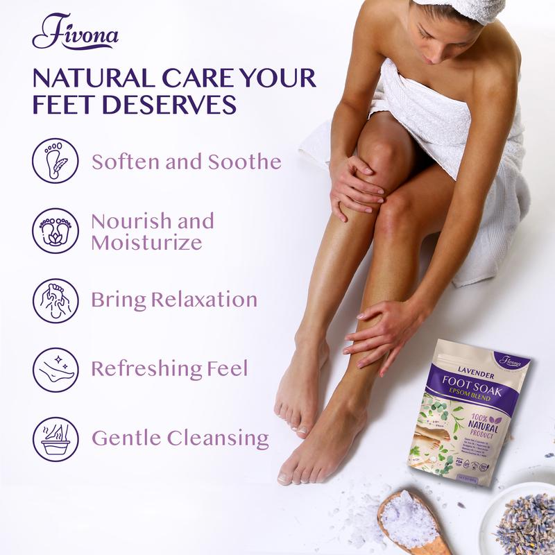 Fivona Foot Soak Epsom Salt with Lavender Oil - 14.1 oz Aroma Calming Soothing Nails