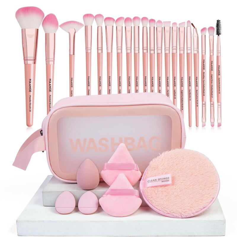 MAANGE Makeup Brush Set, 27pcs set Professional Makeup Brush & Puff & Beauty Egg & Face Cleaning Sponge & Makeup Bag, Makeup Accessories for Women, Christmas Gift