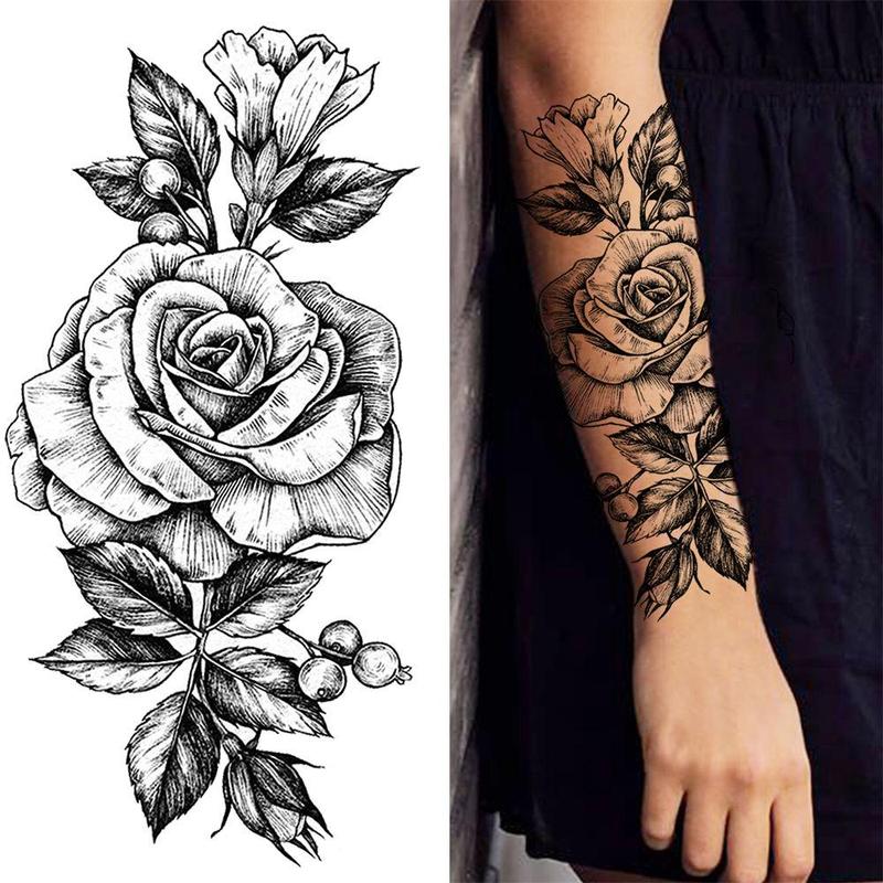 Realistic Flower Pattern Temporary Tattoo Sticker, 10pcs set Fake Tattoo Sticker, Long Lasting Body Art Sticker for Women & Girls