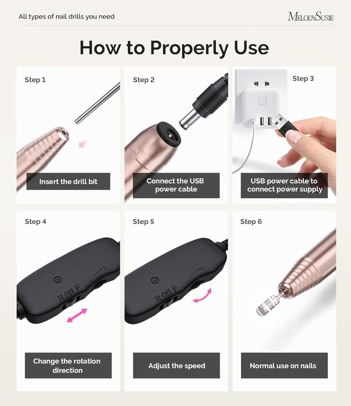 Melody Susie Electric Nail Drill Machine,PC120I Portable Electric Nail File file Set for Acrylic Gel Nails, Nail Care Pack Nail Art Cutics