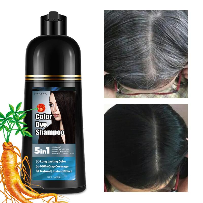 Black hair dye shampoo covers 100% gray hair, suitable for both men and women. Hair dye shampoo 5-in-1, long-lasting and professional without irritating odor, easy to operate, hair care, nourishment, moisturizing, hair gloss 500ml Haircare Color Gift