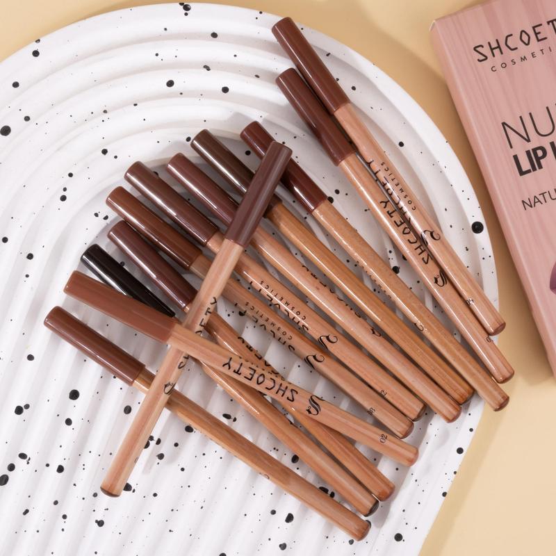 Wooden Lip Liner Set, 12pcs set Long Lasting Lip Liner Pencil, Natural Lip Liner Kit, Easy Coloring Lip Liner Pen, Suitable for All Occasions Lip Makeup