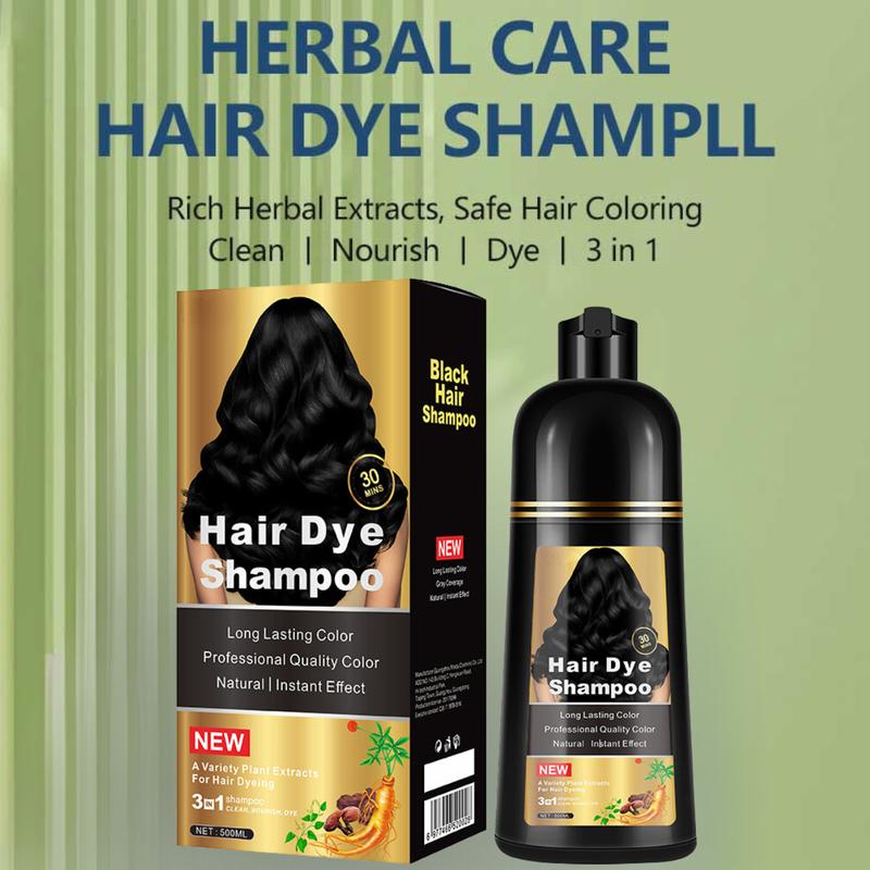 Hair Dye Shampoo 3 in 1 Instant Hair Color + 100% Grey Coverage - Herbal Ingredients, Gentle and Nourishing Formula, Long-lasting Shine, Easy to Use, Perfect for All Hair Types Haircare