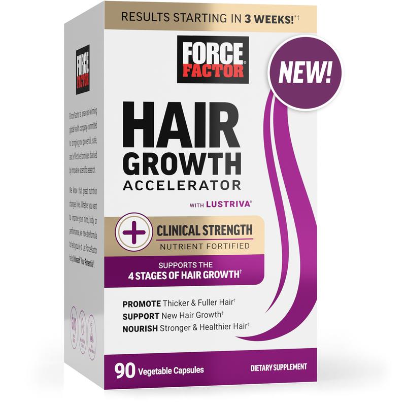 Force Factor Hair Growth Accelerator with Clinically Proven Lustriva to Promote Thicker, Stronger Hair, Biotin, Vitamin E & C, Mixed Berry, 60 Silicon