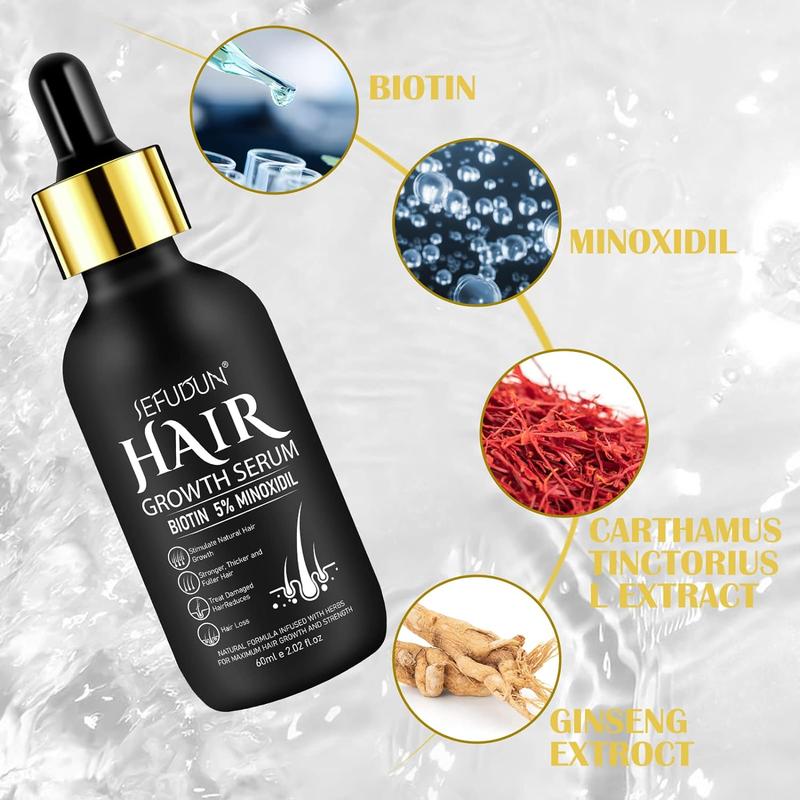 Sefudun - 5% Minoxidil Hair Growth Serum, Minoxidil For Men and Women Hair, 60ml Biotin Hair Regrowth Serum Treatment, Topical Serum for Scalp Hair Care, Getting Thicker Healthier Hair