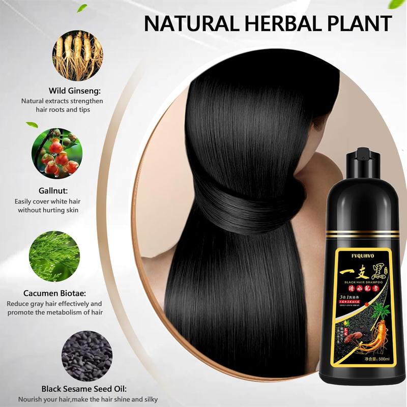 Unisex 500ml Black Hair Shampoo Instant 3 in 1 +99.99% Gray Hair Coverage-Herbal Ingredients- Multiple Colors Available Plant Hair Dye Haircare Summer Gift