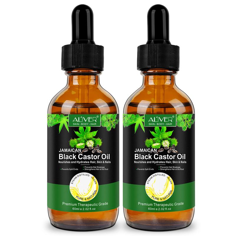 ALIVER Jamaican Black Castor Oil(1 pack 2 packs), Skincare Massage Oil with Castor Oil Pack, 2.02 fl oz