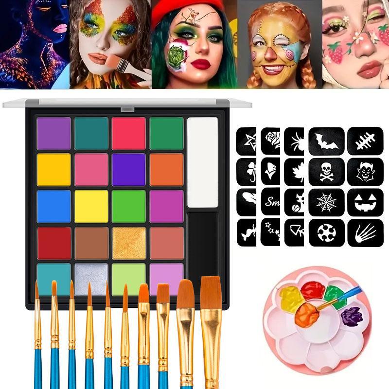 22 Color Face Body Painting Oil Palette with Brushes & Stickers, Non-toxic and Safe Oil Paint, Tattoo Painting Art