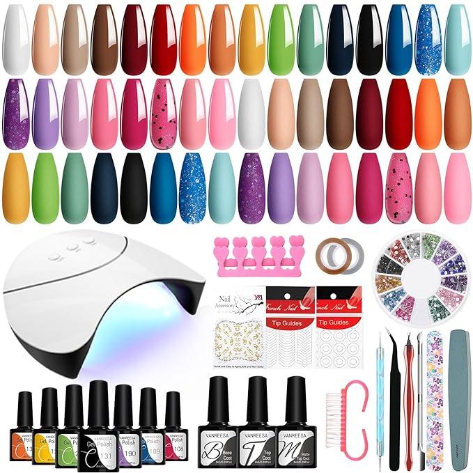 42 Pcs Gel Nail Polish Kit with U V Light 24 Colors Gel Nail Polish Set Glossy & Matte Top Coat Complete Gel Nail Kit with Manicure Tools for All Seasons Gifts for Women Nail Art Nail Care