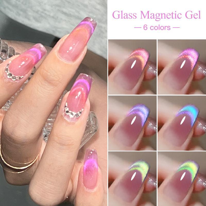 Glass Crystal Jelly Cat Eye Style Nail Gel, 7 Counts set Semi-permanent UV LED Varnish with Stick, Nail Art & Nail Polish for Women, Christmas Gift