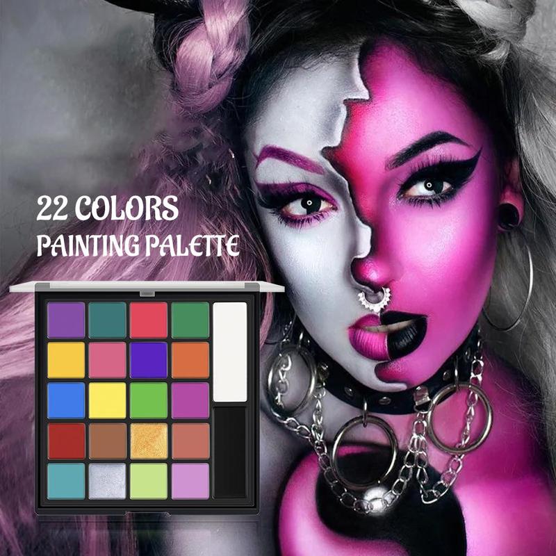 22 Color Face Body Painting Oil Palette with Brushes & Stickers, Non-toxic and Safe Oil Paint, Tattoo Painting Art