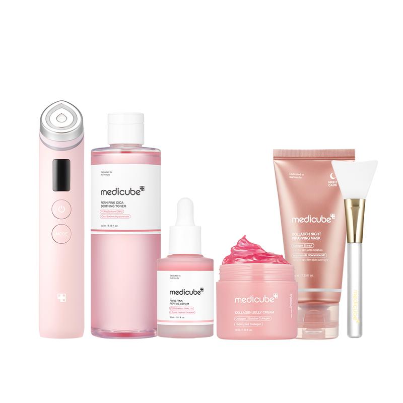 [Medicube Official] Pink Glass Glow Routine SETㅣK-beauty Viral Glass Glow Device, PDRN Pink Peptide Toner, PDRN Pink Peptide Serum, Collagen Jelly Cream, Collagen Night Wrapping Mask Facial Korean Moisture Radiance Radiant Skincare Facial Mask