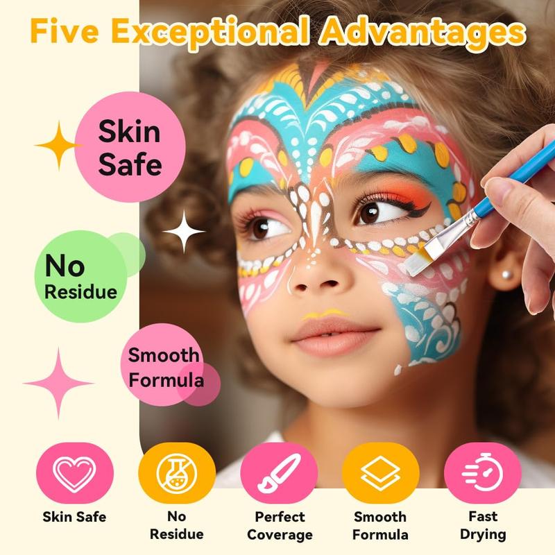 22 Color Face Body Painting Oil Palette with Brushes & Stickers, Non-toxic and Safe Oil Paint, Tattoo Painting Art