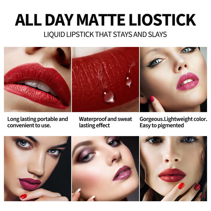 6Counts Waterproof Long-Lasting Matte Lipstick Set Easily Tinted and Moisturizing Lipsticks Suitable for All Occasions Lip Makeup Matte Lip Gloss Lipstick Pearls Girls and Women Makeup Accessories Cosmetic Glossy