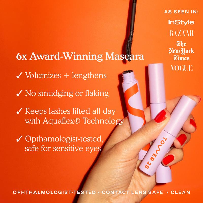 Tower 28 MakeWaves Mascara - For Sensitive Eyes - Lengthening, Volumizing - Vegan, Clean, Cruelty-Free Lightweight Makeup