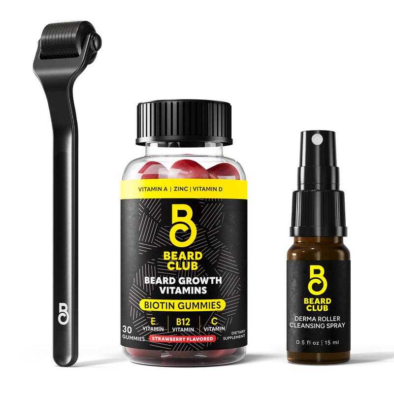 Derma Roller Beard Support Growth Kit with Growth Gummies - Beard Derma Roller, Derma Roller Cleansing Spray, and Beard Growth Gummy Vitamins