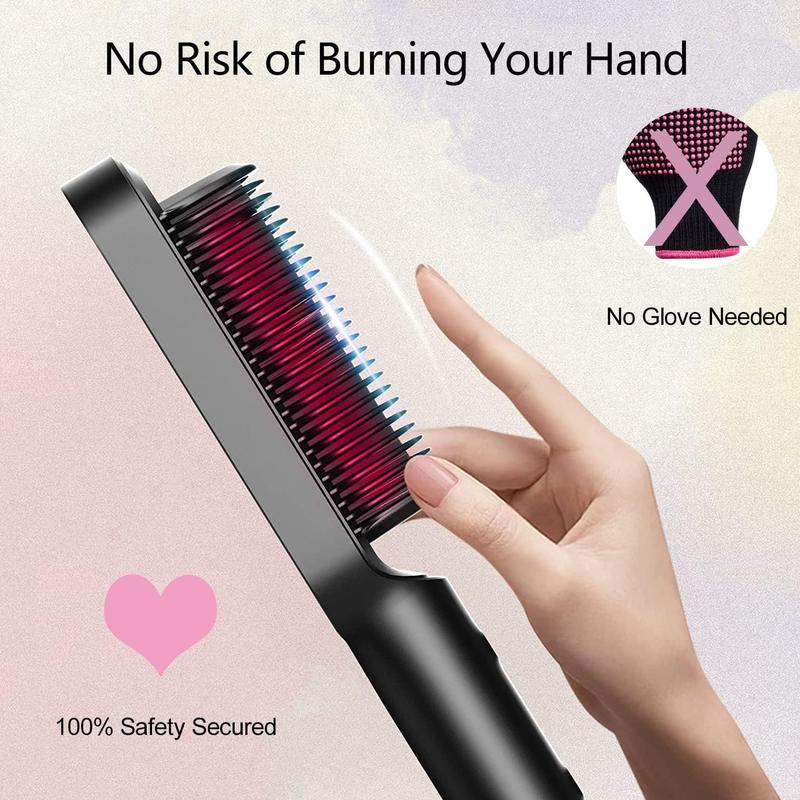 Hair Straightener Brush Hot Iron Brush with Built-in Comb, 5 Temp Settings Anti-Scald Design, Fits for All Types of Hair, Professional Salon Tool at Home, Black