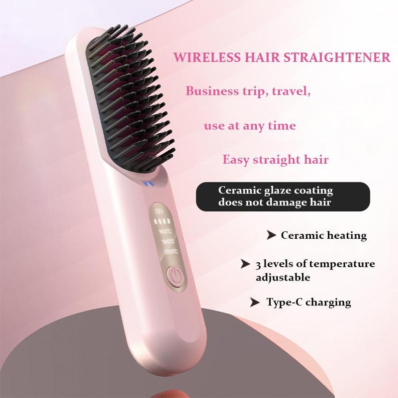 Portable Hair Straightening Comb, 1 Box Rechargeable Hair Straightener, Hair Styling Tool for Women & Girls for Home & Salon Use, Winter & New Year Gift