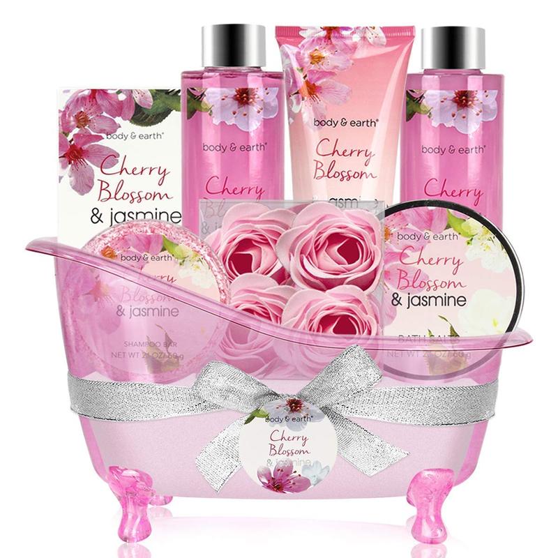 Gift Baskets for Women Body & Earth Bath and Body Gift Set for Women, Cherry Blossom & Jasmine Spa Gifts for Women Bath Gifts for Women, Regalos Para Mujer, Christmas Gifts for Women