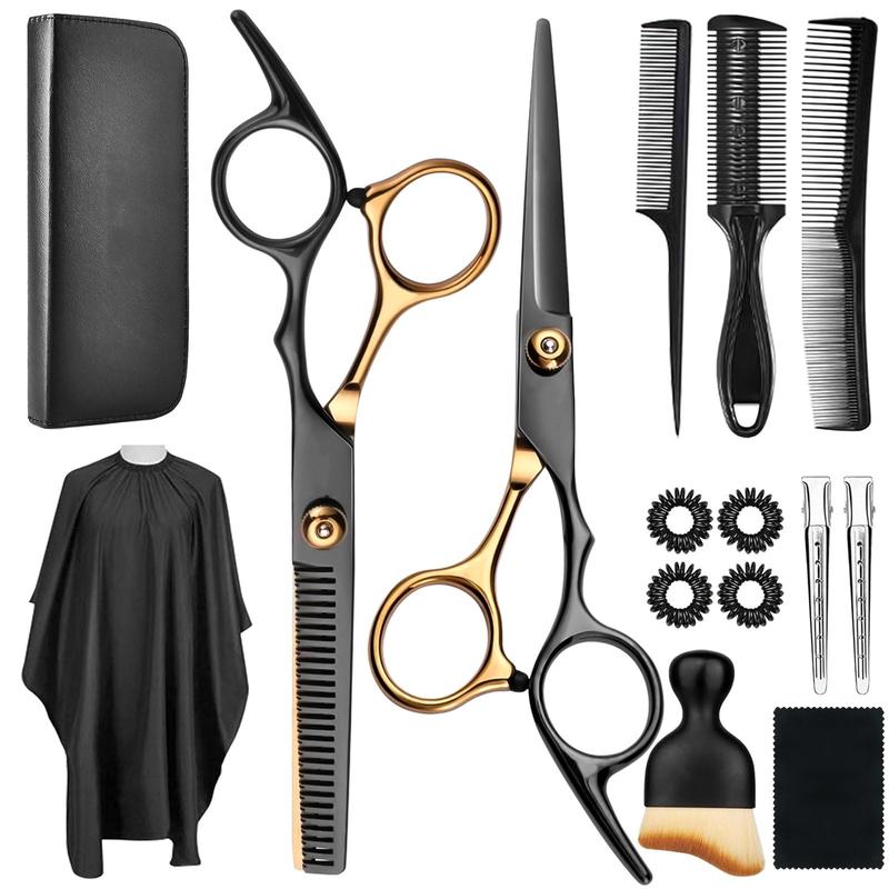 Hair Cutting Scissors Shears Kits, 15 Pcs Professional Hairdressing Scissors Set, Stainless Steel Hairdressing Shears Set Professional Thinning Scissors for Barber Salon Home Men Women Adults