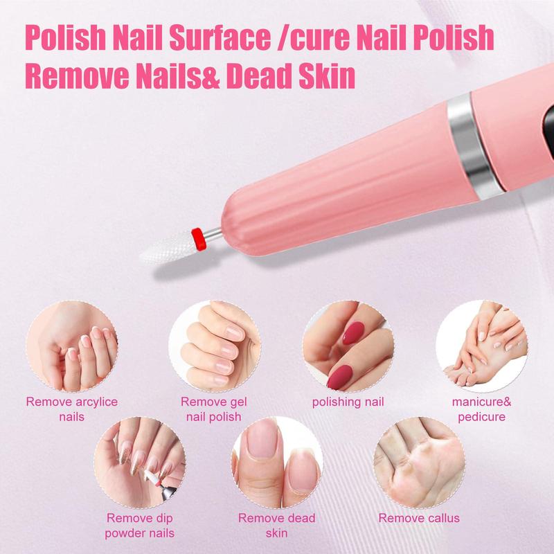 2 in 1 Electric Nail Drill, 1 Set Portable Rechargeable Nail Polisher with Light, Professional Manicure Tool for Salon & Home Use