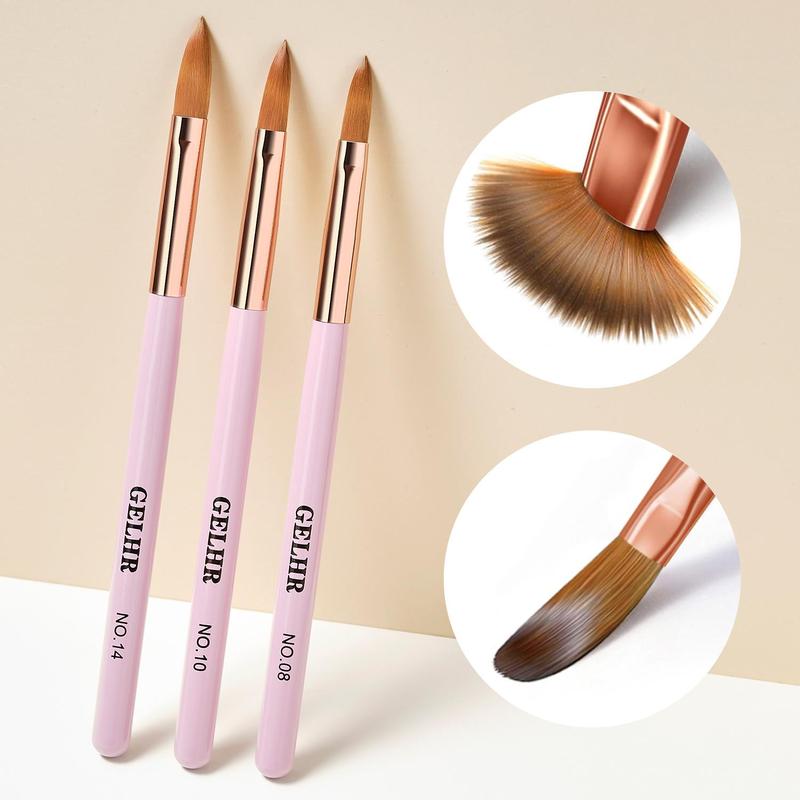 Acrylic Nail Brush Set, 3 Counts Professional Acrylic Powder Brushes for Nails Extension & 3d Nail Carving, Manicure & Pedicure Tools for Women & Girls