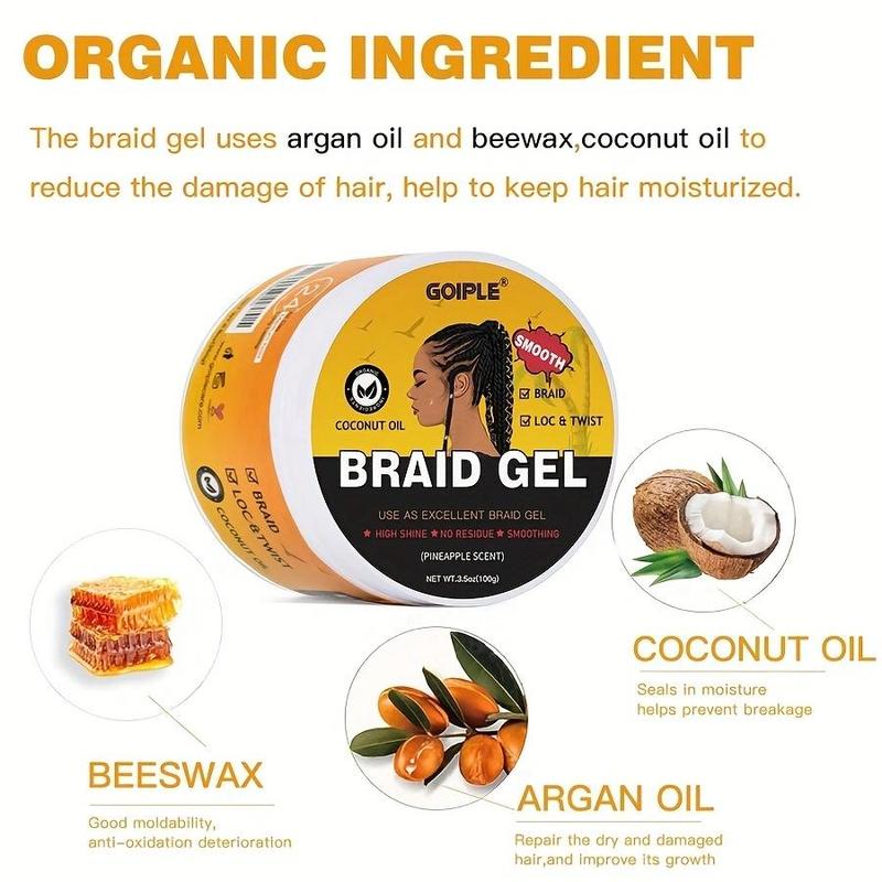 100g Coconut Oil Hair Styling Gel, Pineapple Flavored Moisturizing & Shining Hair Braiding Gel, Edge Control Hair Styling Product