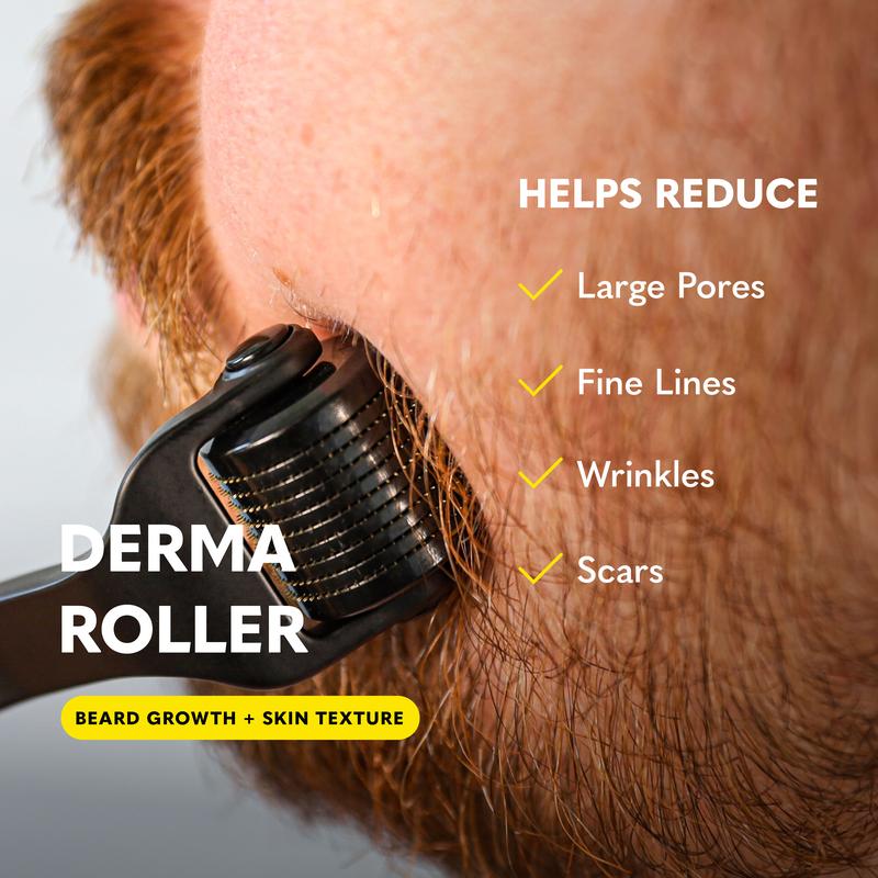 Derma Roller Starter Kit - Beard Club - Premium Microneedling Roller with 540 Titanium Microneedles, Replaceable Head, and Weighted Handle for Face, Body and Scalp - Beard Roller with Beard Growth Oil