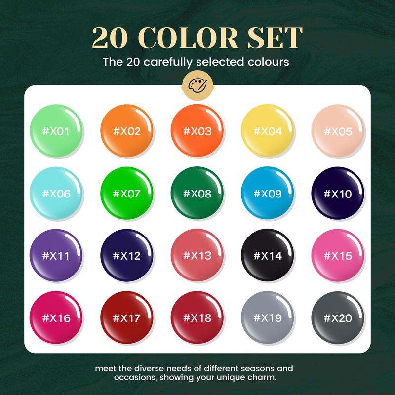 JEWHITENY 23PCS Nail Polish Set 20 Colors Gel Nail Polish Jelly Color Natural and Elegant Long Lasting Suitable for Salon at Home