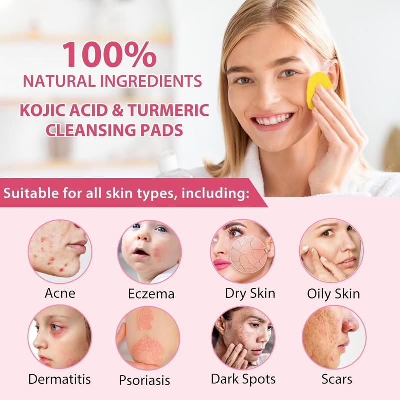 Turmeric & Kojic Acid Brightening Cleansing Pads with Vitamin C – Balancing Facial Exfoliator for Oil Control & Hydration | Radiant Skin Care Solution